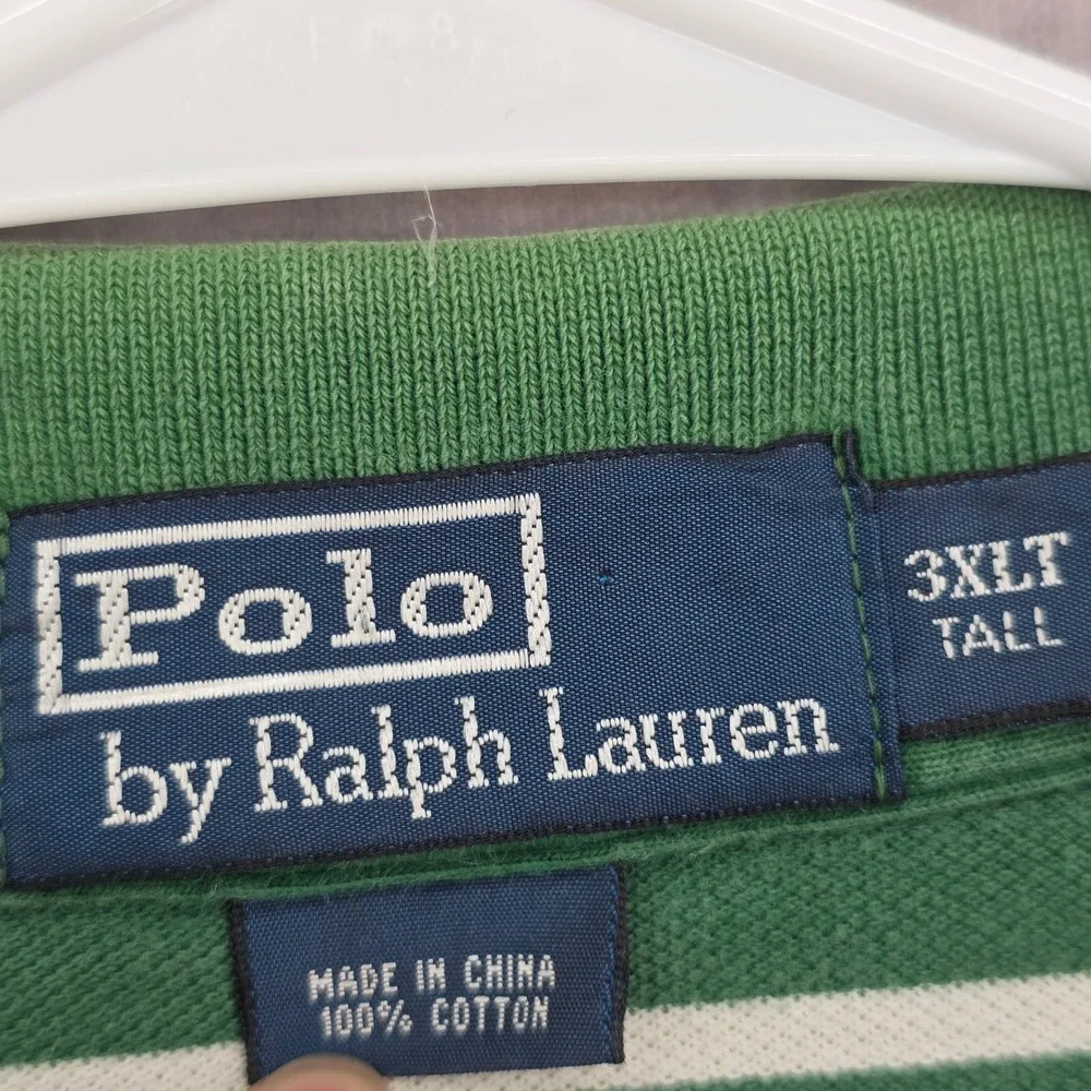 Polo Ralph Lauren Mens 3XLT Tall Striped Polo Shirt Green Pique Short Sleeve